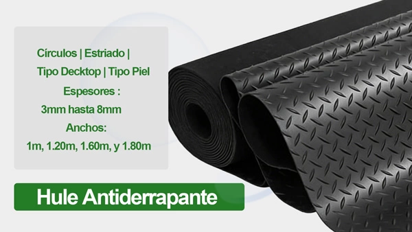 Rollo de hule antiderrapante estriado de 3mm y 4.5mm para rampas y pasillos