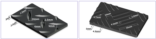Imagen 3D de goma industrial dise&ntilde;o pepa color negro para tr&aacute;nsito pesado en Argentina