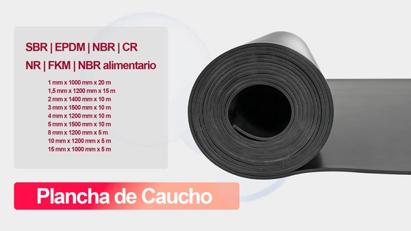 Cat&aacute;logo de goma industrial: plancha de caucho liso y rollos antideslizantes