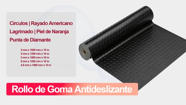 Rollo de goma antideslizante con dise&ntilde;o de botones para suelo de taller y gimnasio
