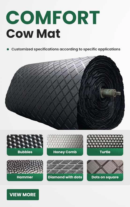 Durable cow comfort livestock rubber mats with bubble and hammer patterns from our rubber sheet factory.