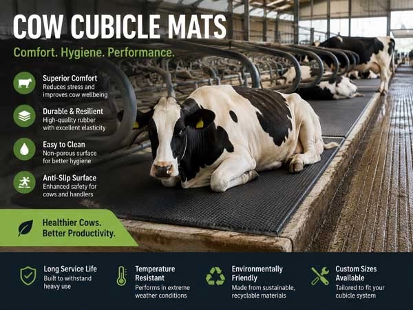 Real-World Farm Application of Cubicle Mats for Cows Application scene of cattle cubicle mats installed in a modern dairy barn