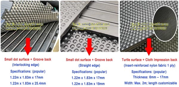 Premium 4mm to 17mm Thickness Rubber Cubicle Mattresses Black rubber cow cubicle mats from 4mm to 17mm thickness featuring a textured cloth impression back for secure concrete sub-floor grip.
