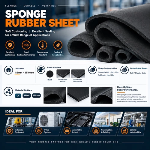 Premium Sponge Rubber Sheet Manufacturer & Custom Converter Premium black sponge rubber sheet roll with double-sided fabric texture, available in EPDM, CR, and Silicone materials, thickness 1.0mm–15.0mm for industrial sealing gaskets and shock absorption.