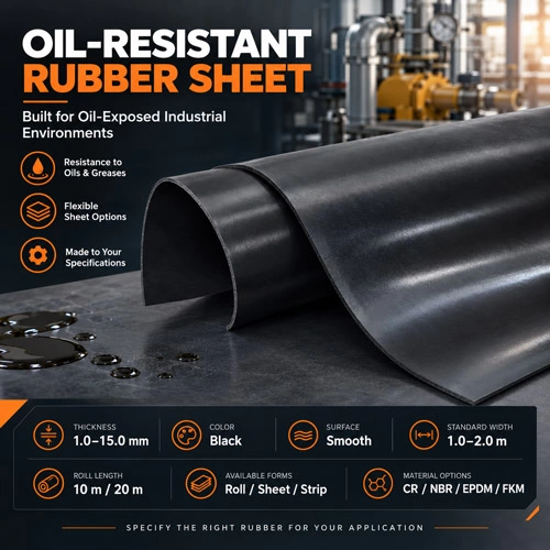 Oil-Resistant NBR Rubber Sheet Roll for Industrial Sealing A black oil-resistant NBR rubber sheet roll laid out on a workshop floor, showcasing high resistance to petroleum, grease, and industrial fuels for heavy-duty gaskets.