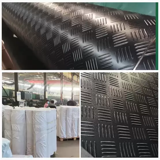 Black 3mm chequer plate rubber matting 1.5m width