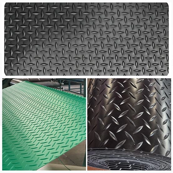 3mmx1.2mx10m Roll black rubber diamond plate flooring