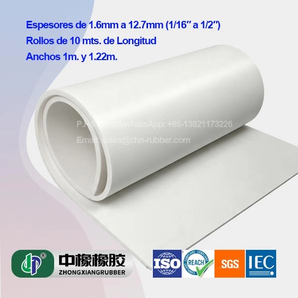 Hule Nitrilo Blanco Sanitario en Rollo y Placa