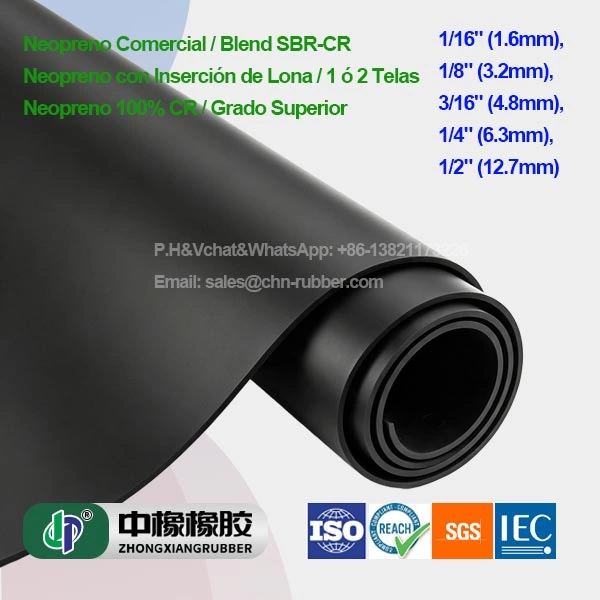 Rollos de Neopreno Negro Resistente a Aceites e Intemperie (1/16" a 1/2")