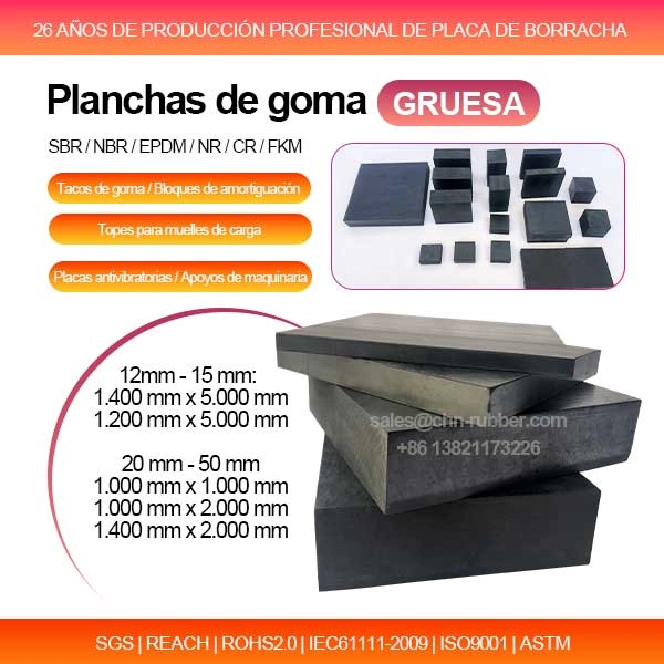 Planchas de Goma Gruesa y Tacos de Caucho | Placas de Alto Espesor para Uso Industrial