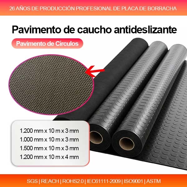 Pavimento de Caucho Antideslizante | Suelo de Goma Botonado (Círculos)