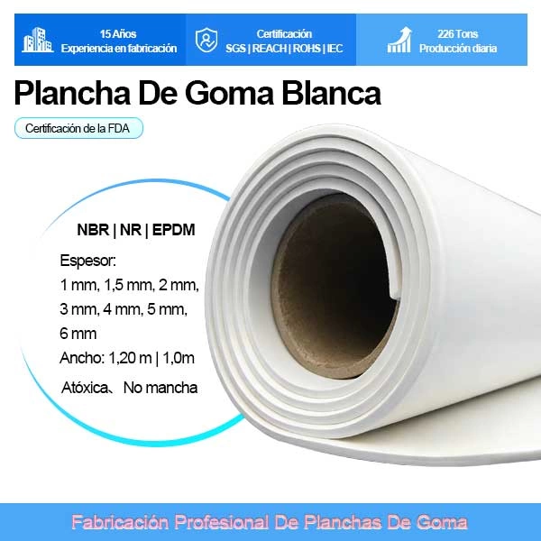 Placas de Caucho Blanco Atóxico (Grado Alimenticio FDA) | NBR, EPDM, NR y Silicona