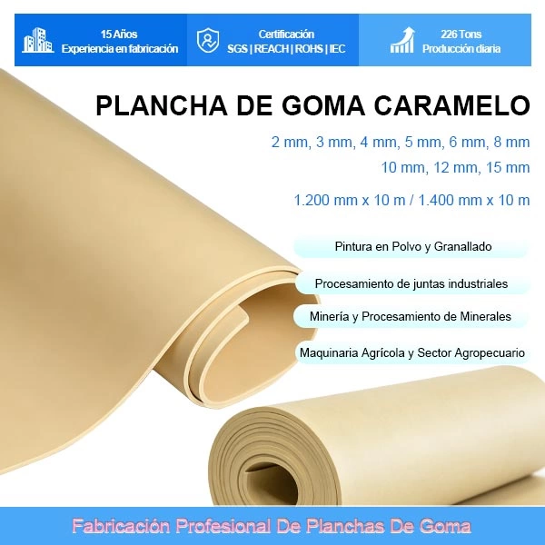 Plancha Goma Caucho Natural Beige 38-45 Shore A | Súper Blanda Antiabrasiva para Uso Industrial y Minero
