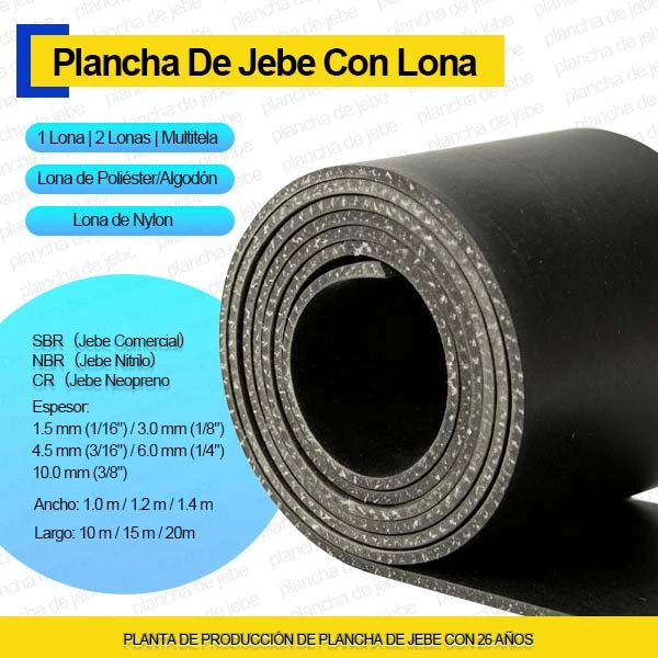 Plancha de Jebe con Lona y Caucho con Inserción Textil Industrial